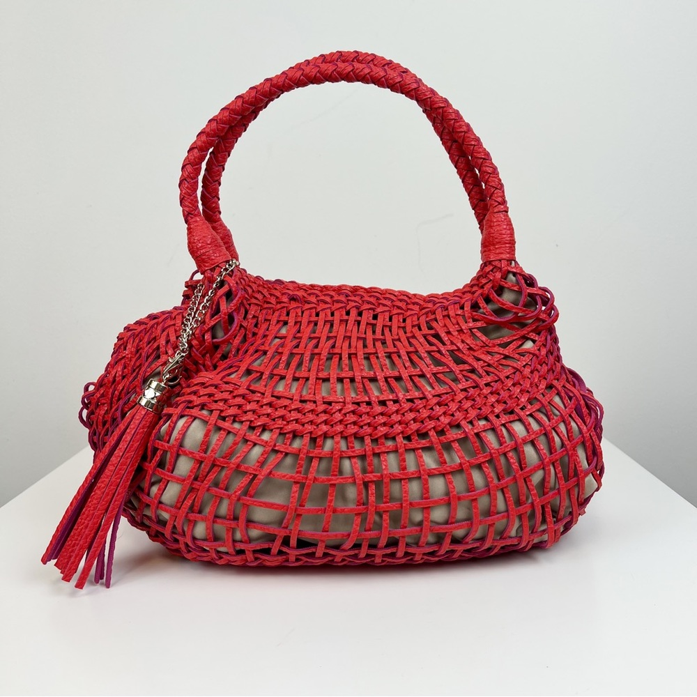 SR2 Sondra Roberts Red Woven Hobo Shoulder Bag